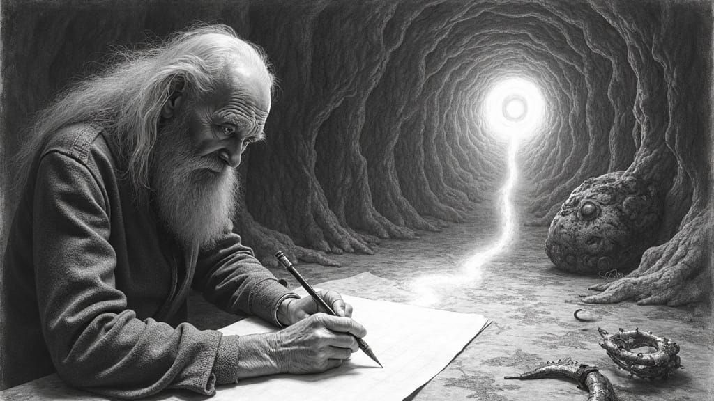 Surreal Ink Drawing of Soul Connecting Dimensions