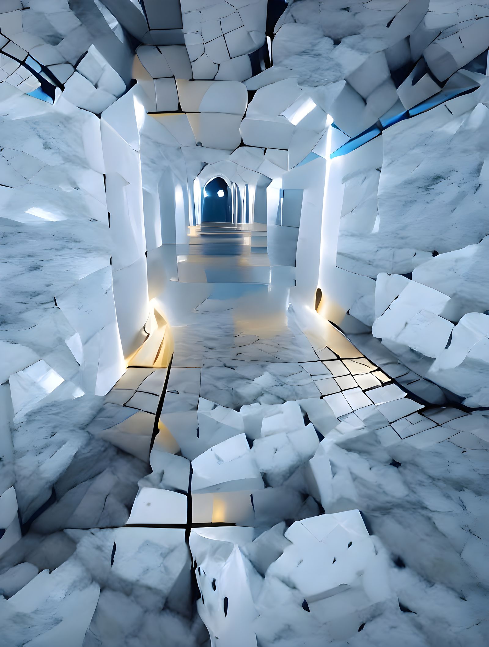 Minimalist White Tunnel with Cube Floor in 8K