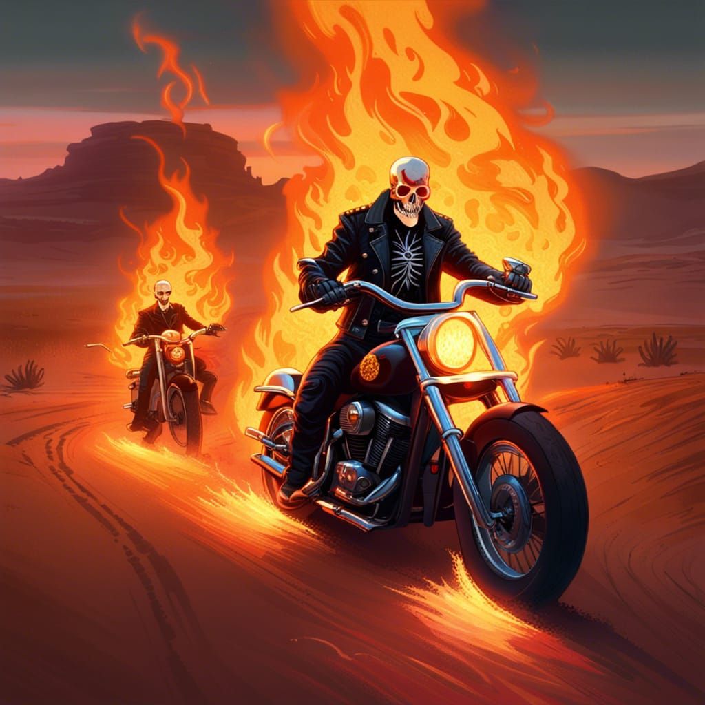 Ghost Rider in the Desert: Dark Fantasy Art