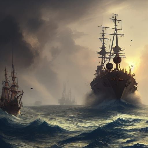 Epic Naval Battle in Hyperdetailed Concept Art