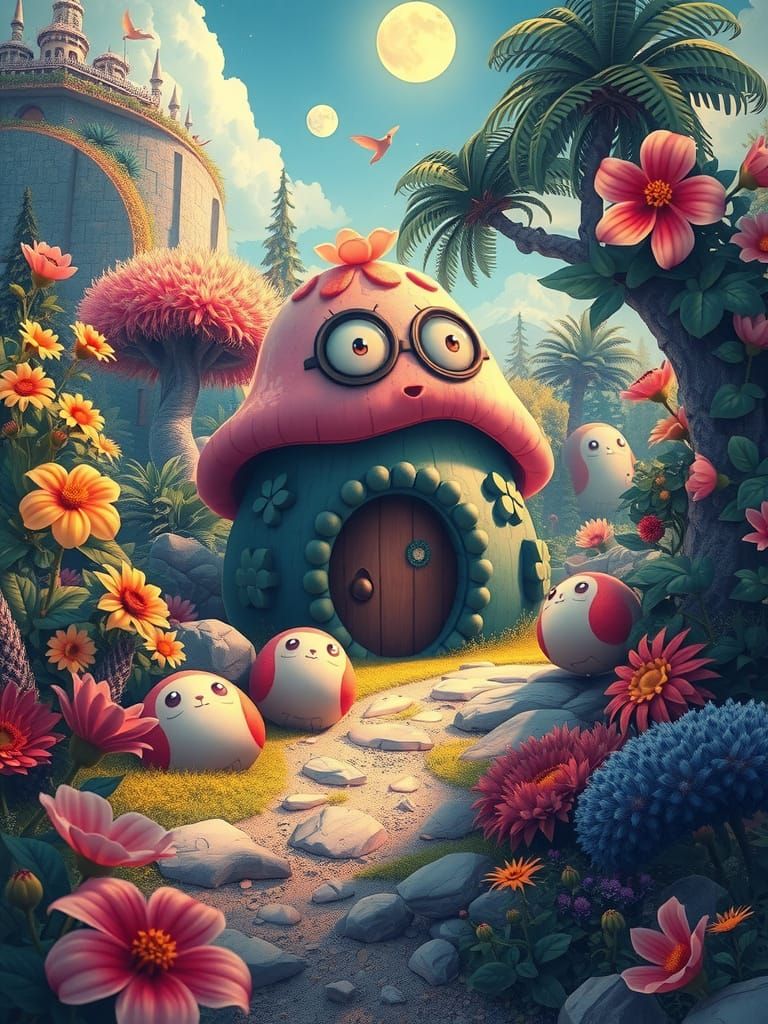 Whimsical Creature in Vibrant Fantasy Landscape