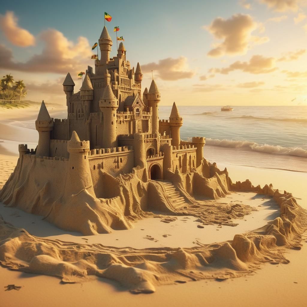 Intricate Sand Castle in Hyper-Realistic Digital Art