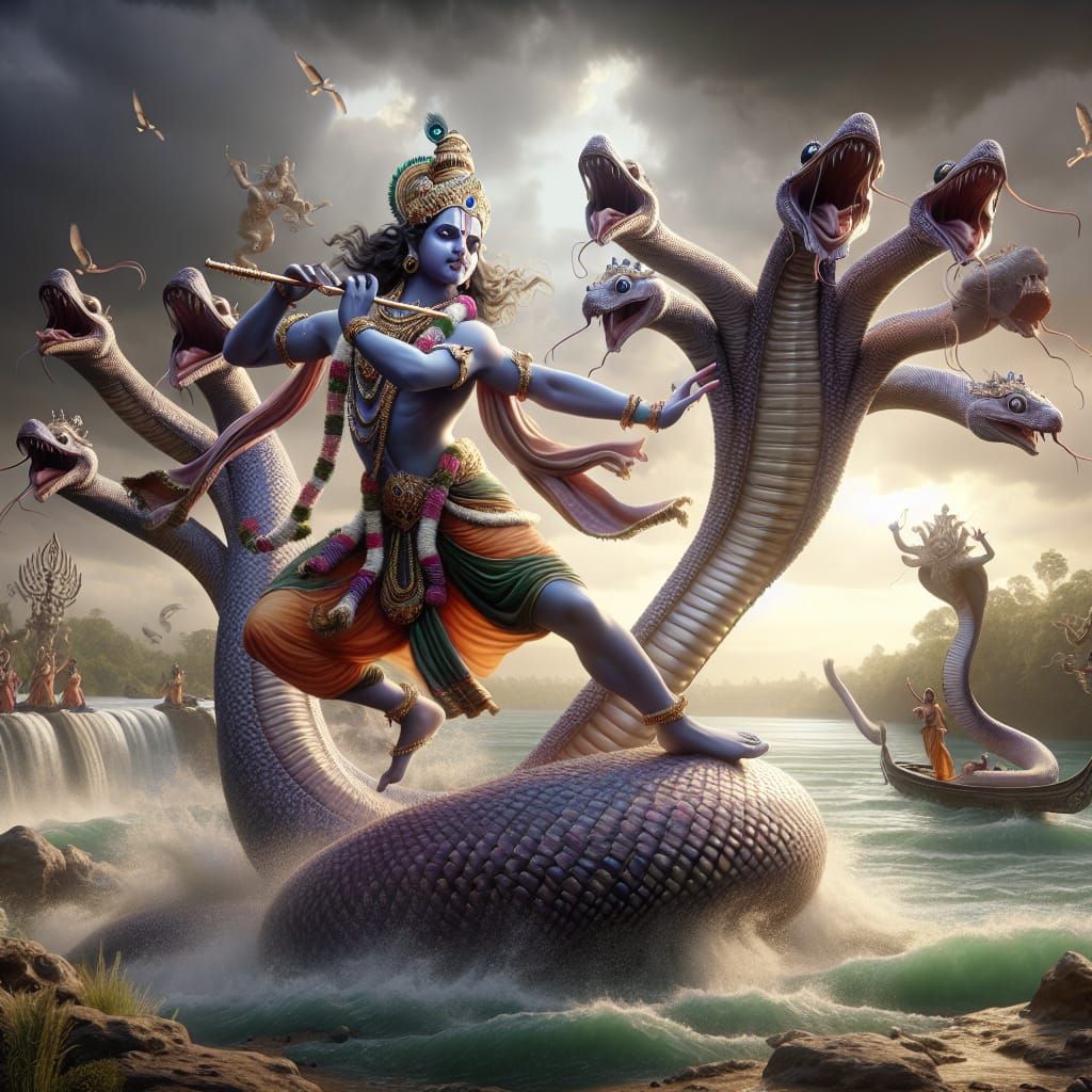 Shreekrishna Dances on Kaliya Nag in Yamuna River
