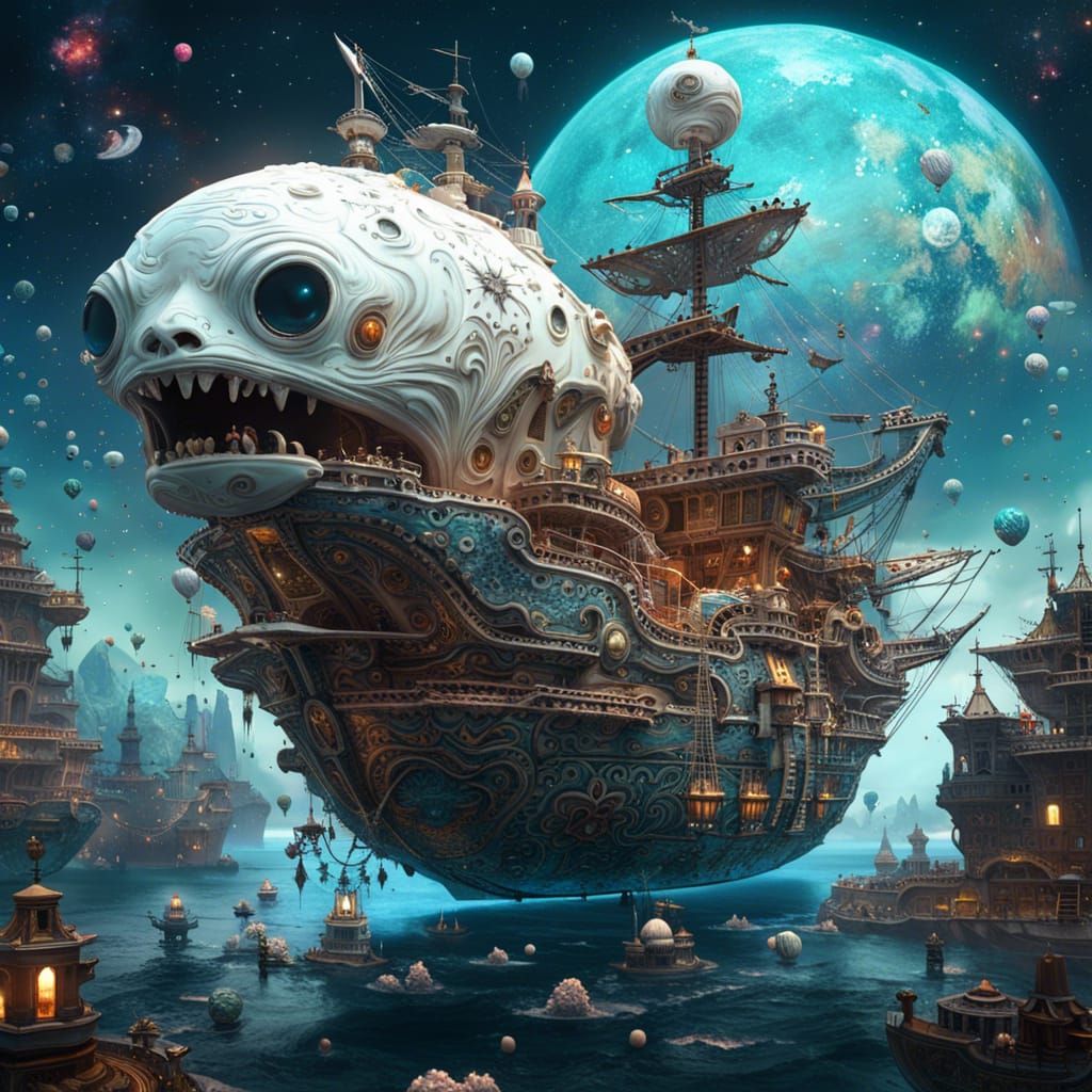 Kawaii Punk Rococo Alien Pirate Ship in Galaxy