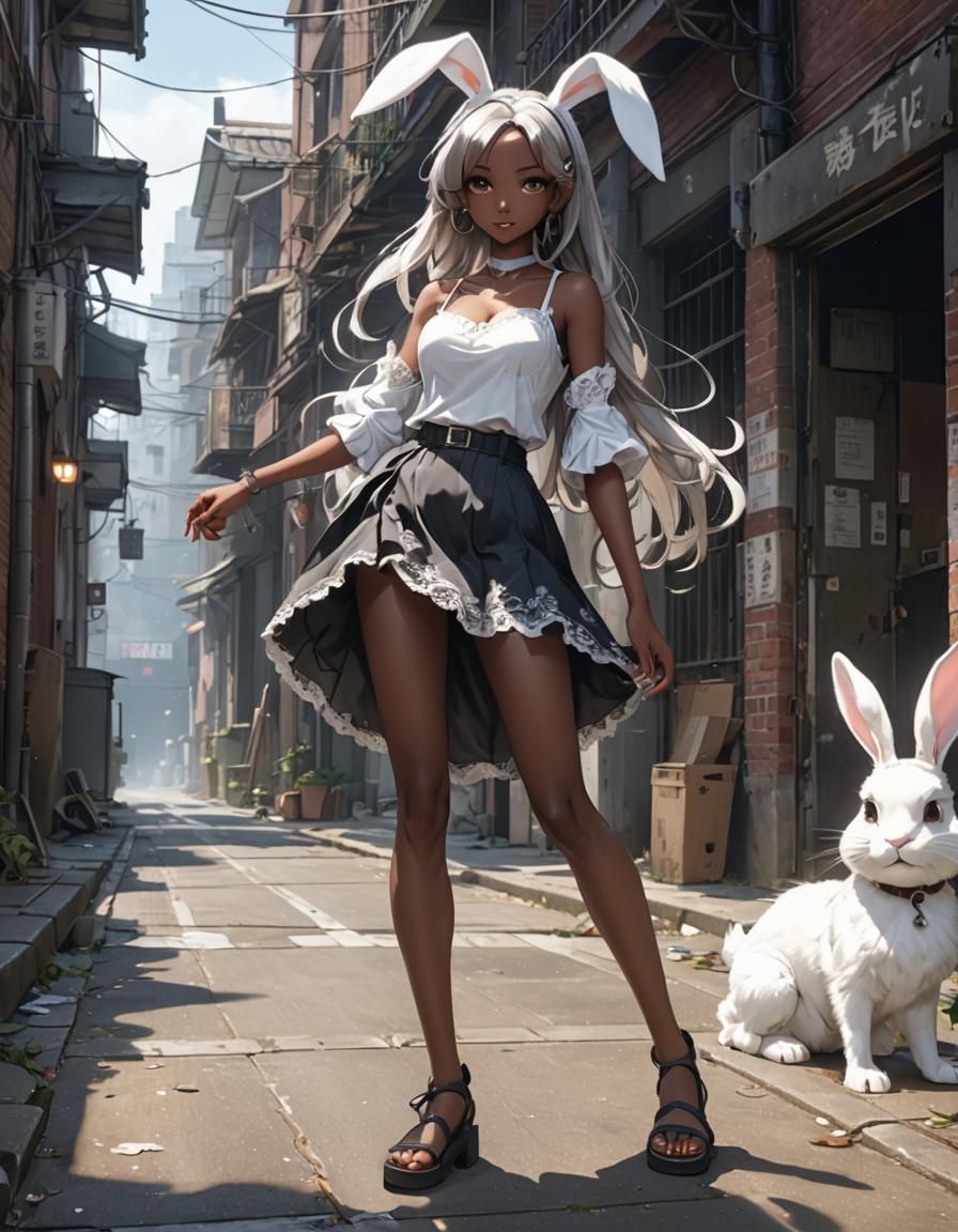Anime Girl in Bunny Outfit, Digital Art Style