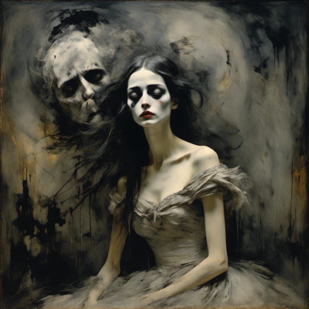 Painted Portrait of Woman with Man in Ornate Room