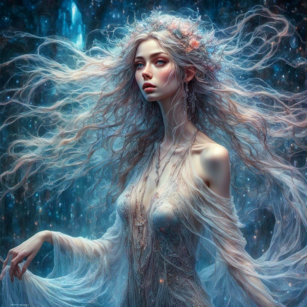 Translucent Woman Under Starlight: Digital Art