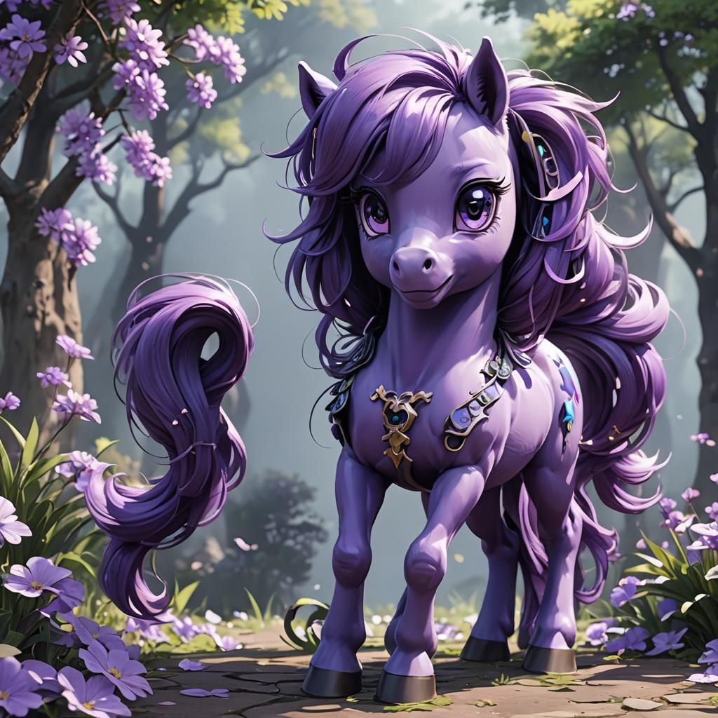 Cute Purple Pony: Detailed 3D Anime Art