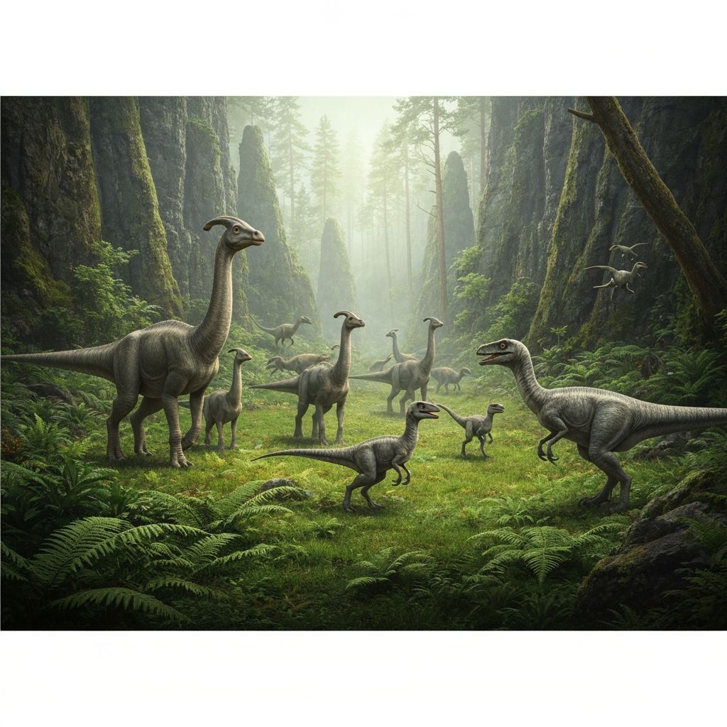 Dinosaur-Filled Prehistoric Forest with Volcanoes