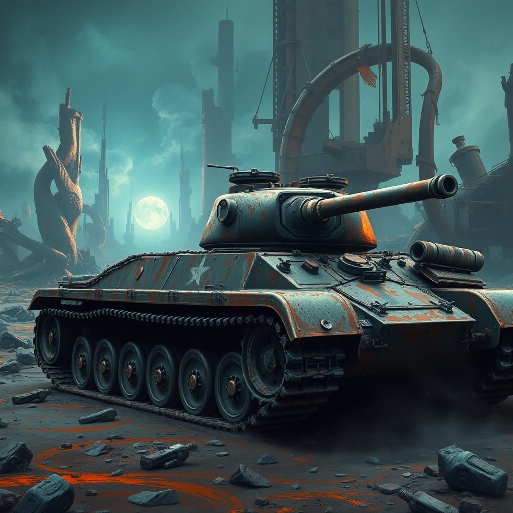 Weathered M26 Pershing Tank in a Dreamlike Landscape