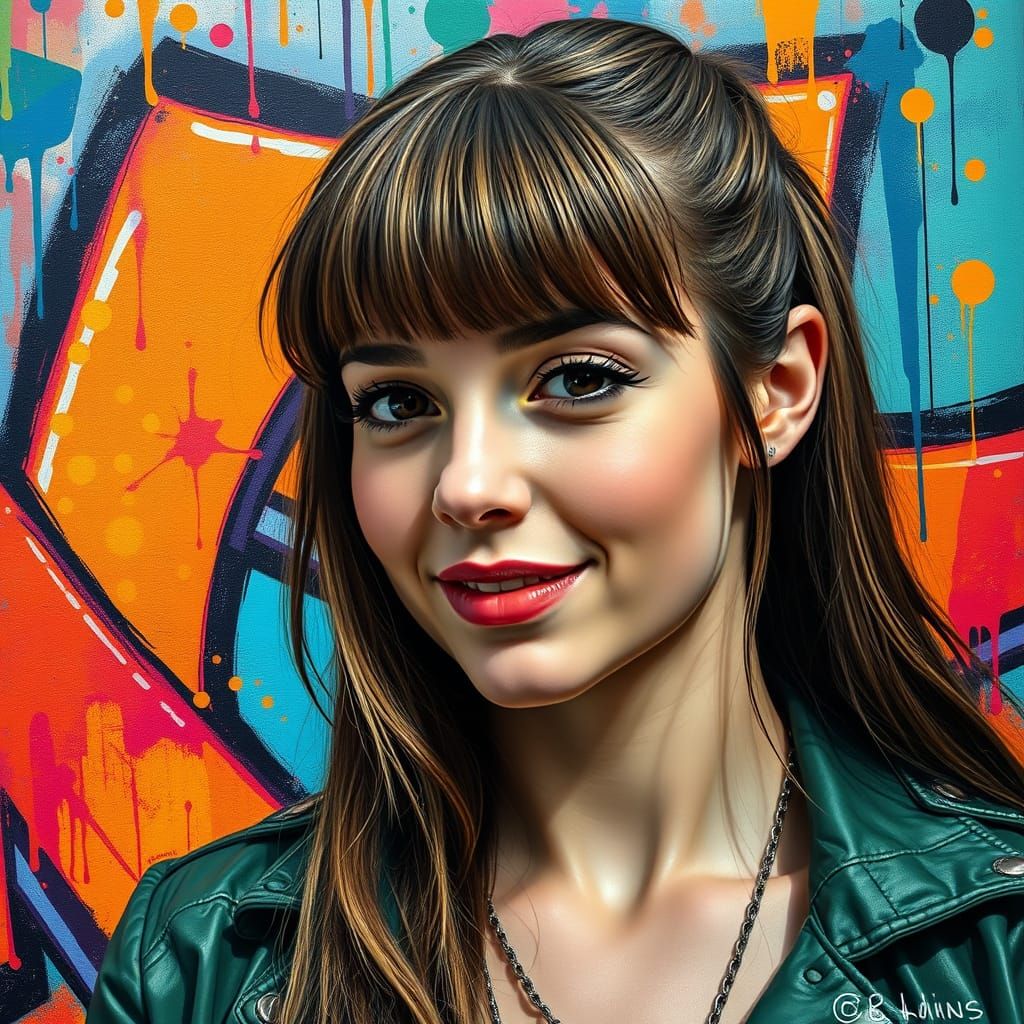 Vibrant Hyper-Realistic Portrait in Graffiti Art Style