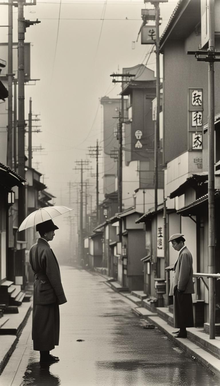 Monochrome Journey to Tokyo: Cinematic Still
