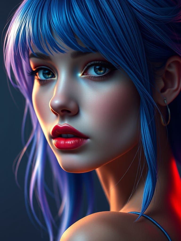 Blue-Haired Girl Portrait with Rim Lighting