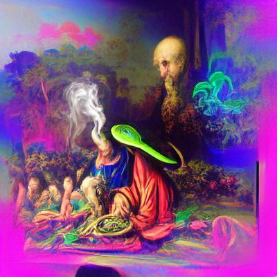 Alien Smoking Weed in Renaissance Psychedelic Art