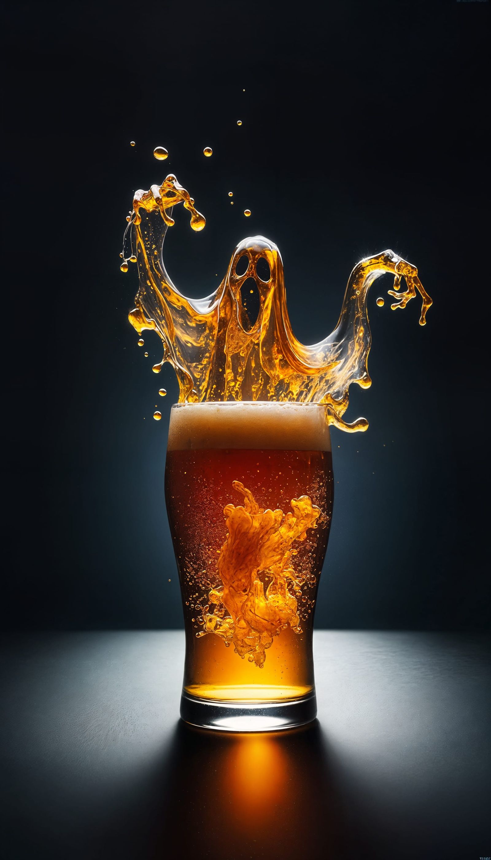 Ghostly Beer Apparition Rises from Amber Liquid