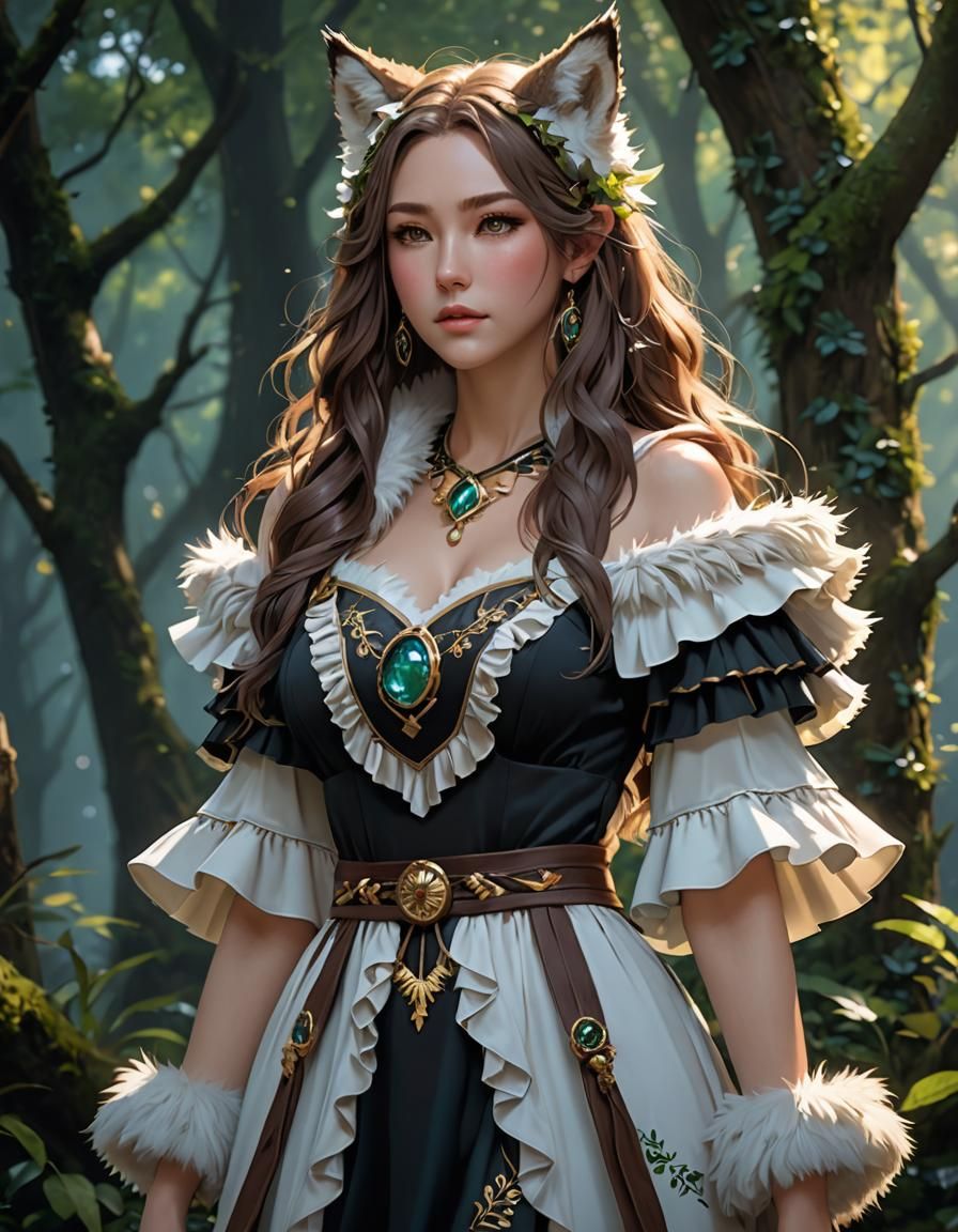 Druid Dress: Detailed 3D Anime Art
