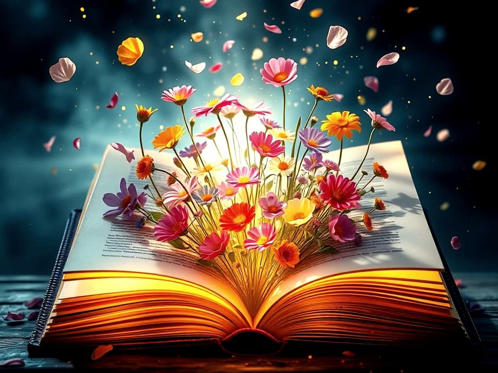 Whimsical Fantasy Book Blooms with Enchanted Wildflowers