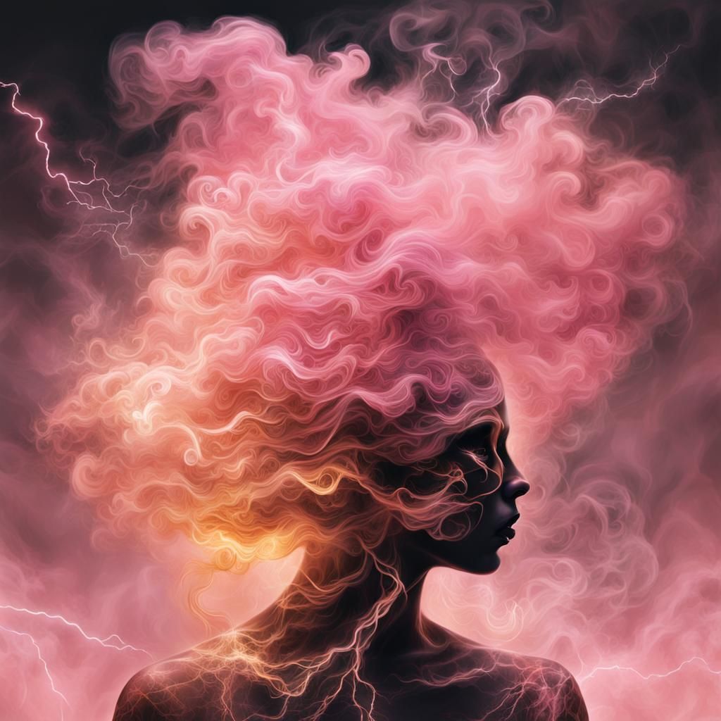 Dreamy Smoke Figures in Lightning with Golden Pink Hues