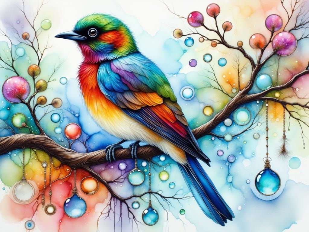 Ethereal Bird in Vibrant Watercolor Splatter