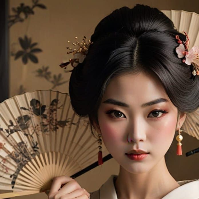 Elegant Japanese Woman with Sensu Fan Portrait