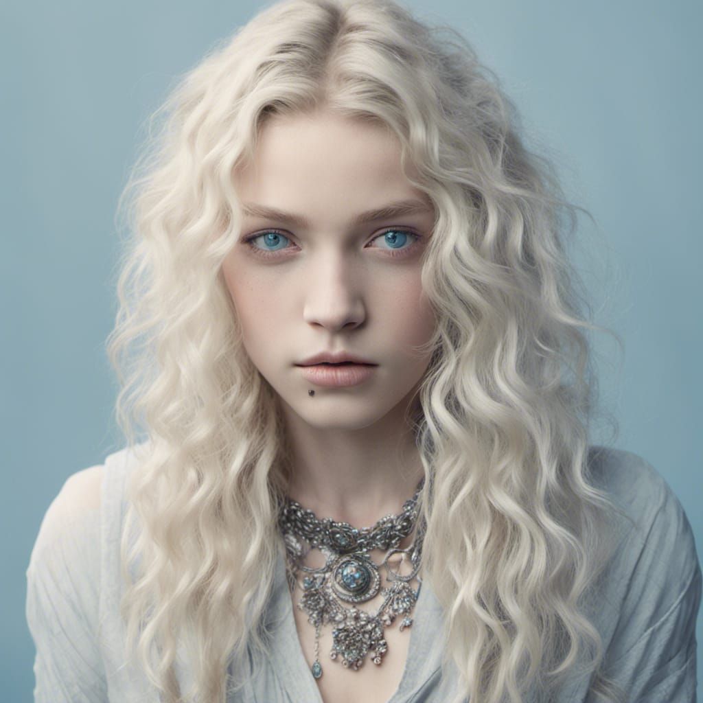 Platinum Blonde Teen with Piercing Blue Eyes