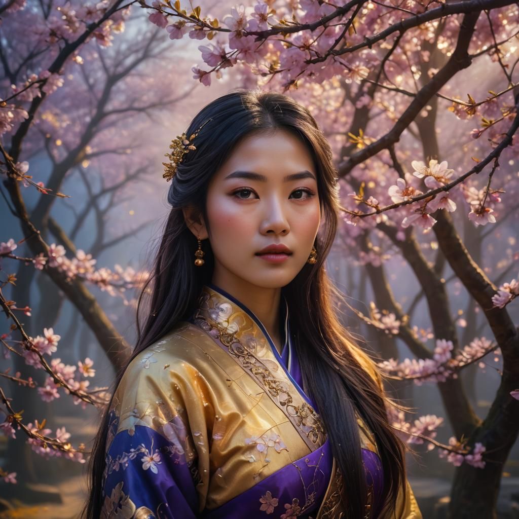 Asian Girl Portrait in Oil Painting Style