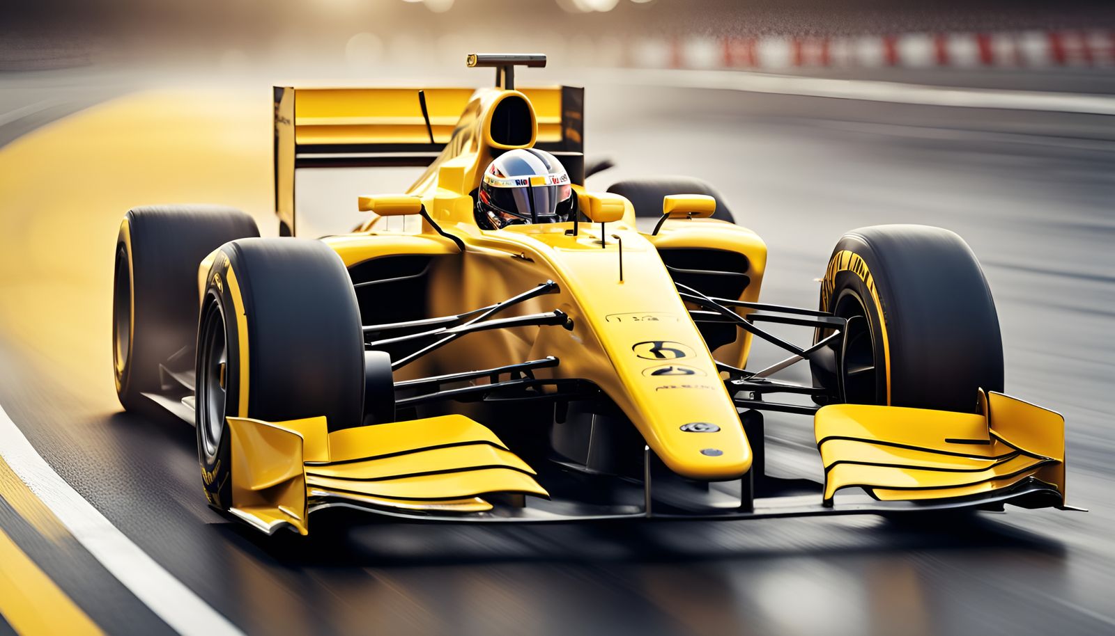 A racing driver in a realistic, modern formula 1 racing car