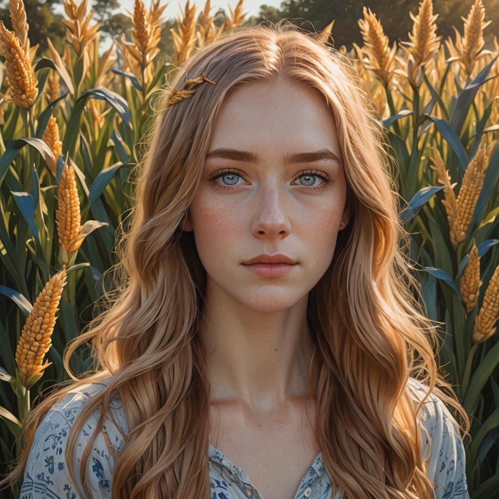 Photorealistic Portrait of an Iris Girl in Golden Light