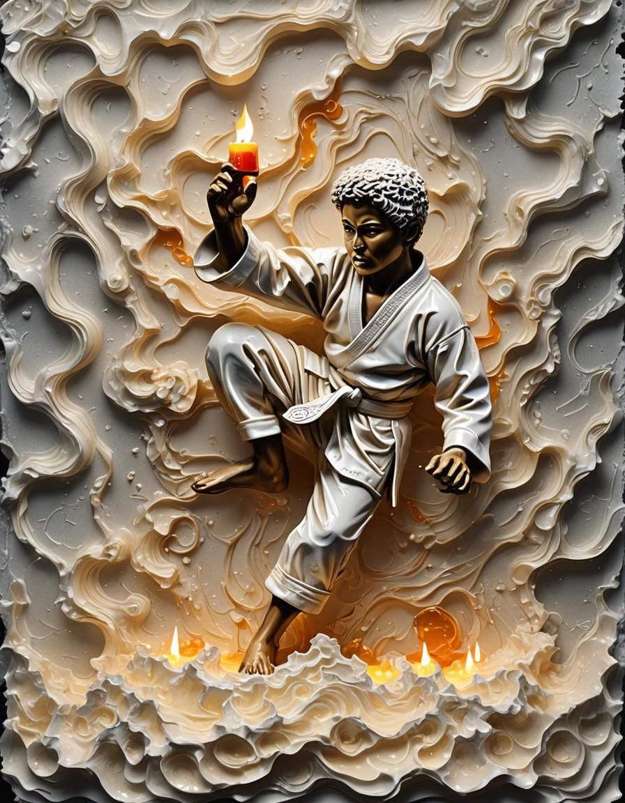 Waxman Candle Conceptual Art in Karate Kid Style