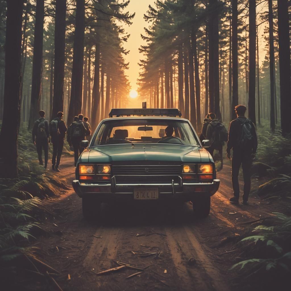 Road Trip at Sunset in Retrofuturistic Style