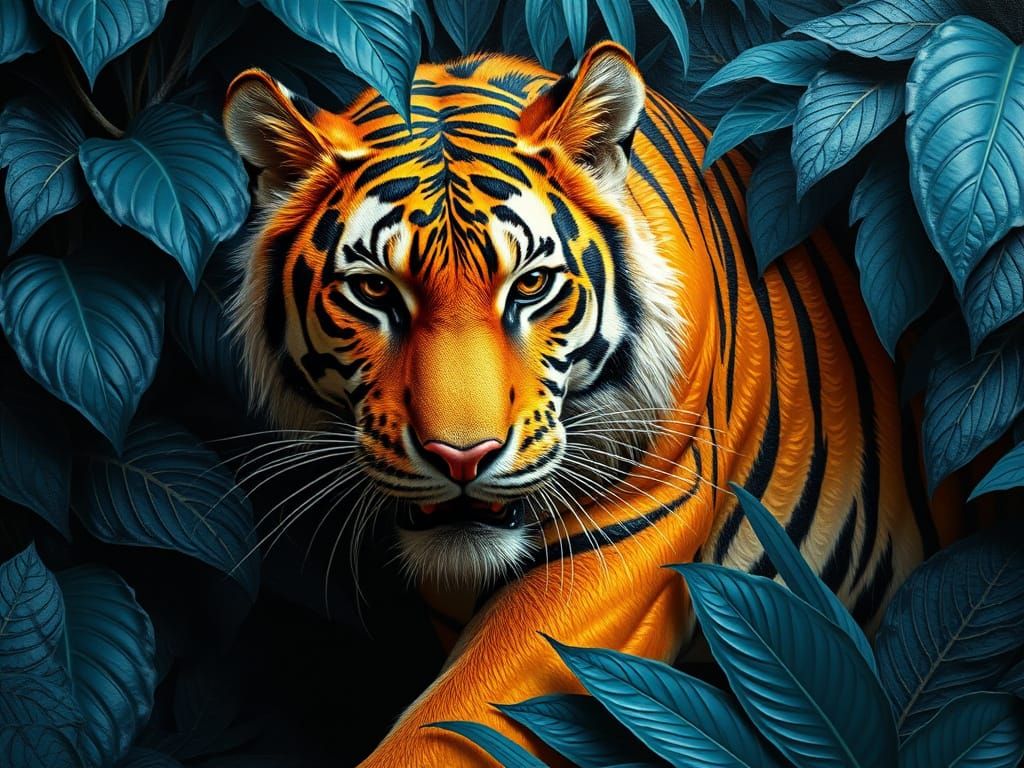 Luxurious Impasto Tiger in Exotic Jungle