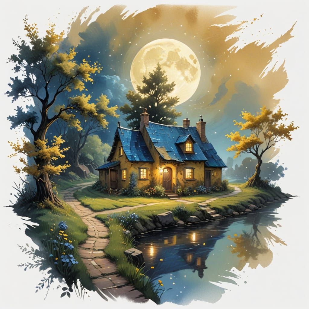 Village Under a Starlit Sky in Whispers of Ancient Magic