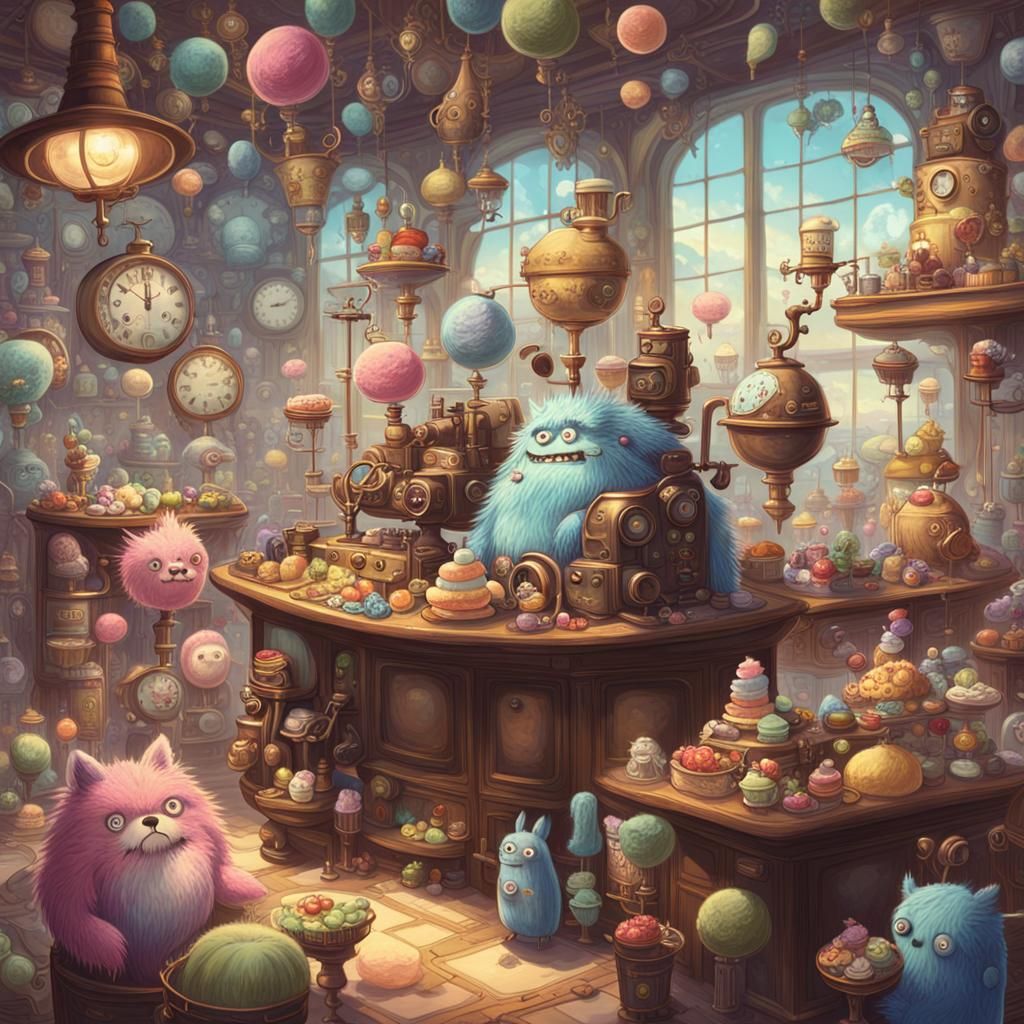 Steampunk Monster Call Center in Ghibli Style