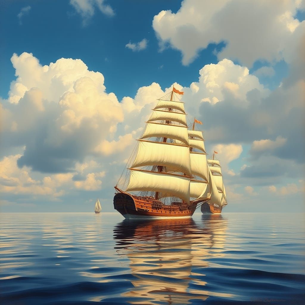 Majestic Sky Ships Sailing Serene Ocean