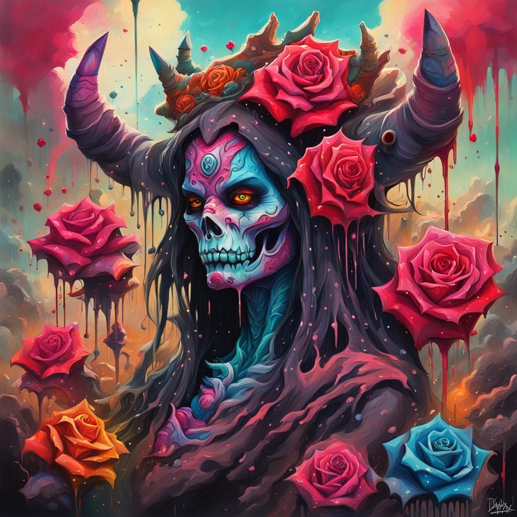 Desert Demon Queen Roses in Graffiti Art Style