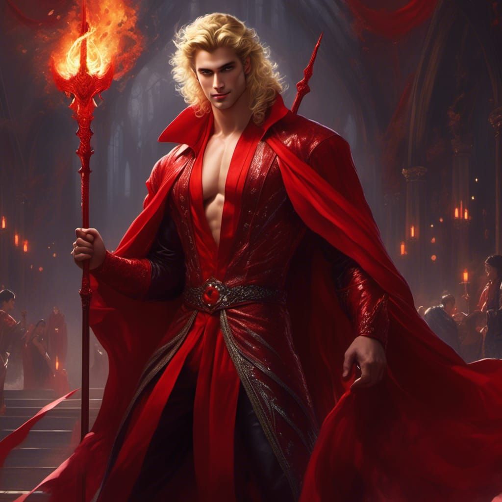 Blonde Devil with Playful Grin and Pitchfork