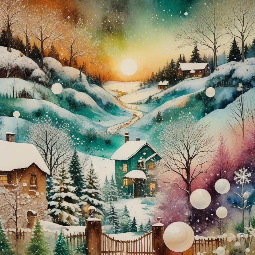 Whimsical Winter Wonderland in Impasto Style