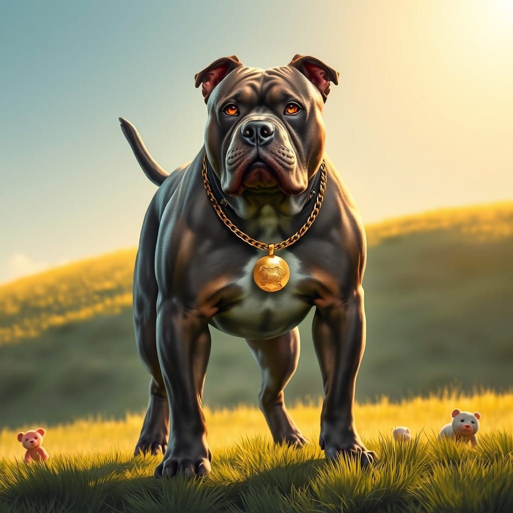 Majestic Pit Bull Hulk in Solid Gold Necklace Captures Stren...