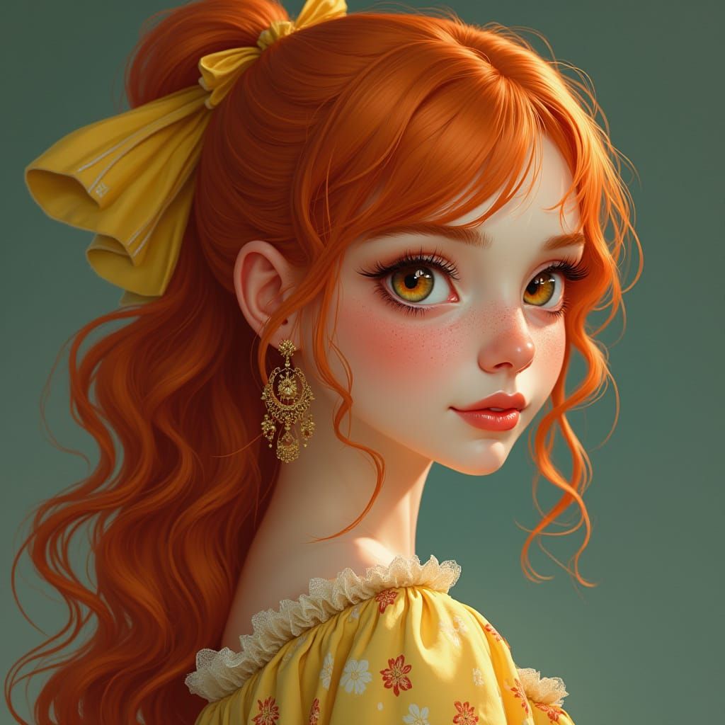 Strawberry Blonde Beauty in Alphonse Mucha Style