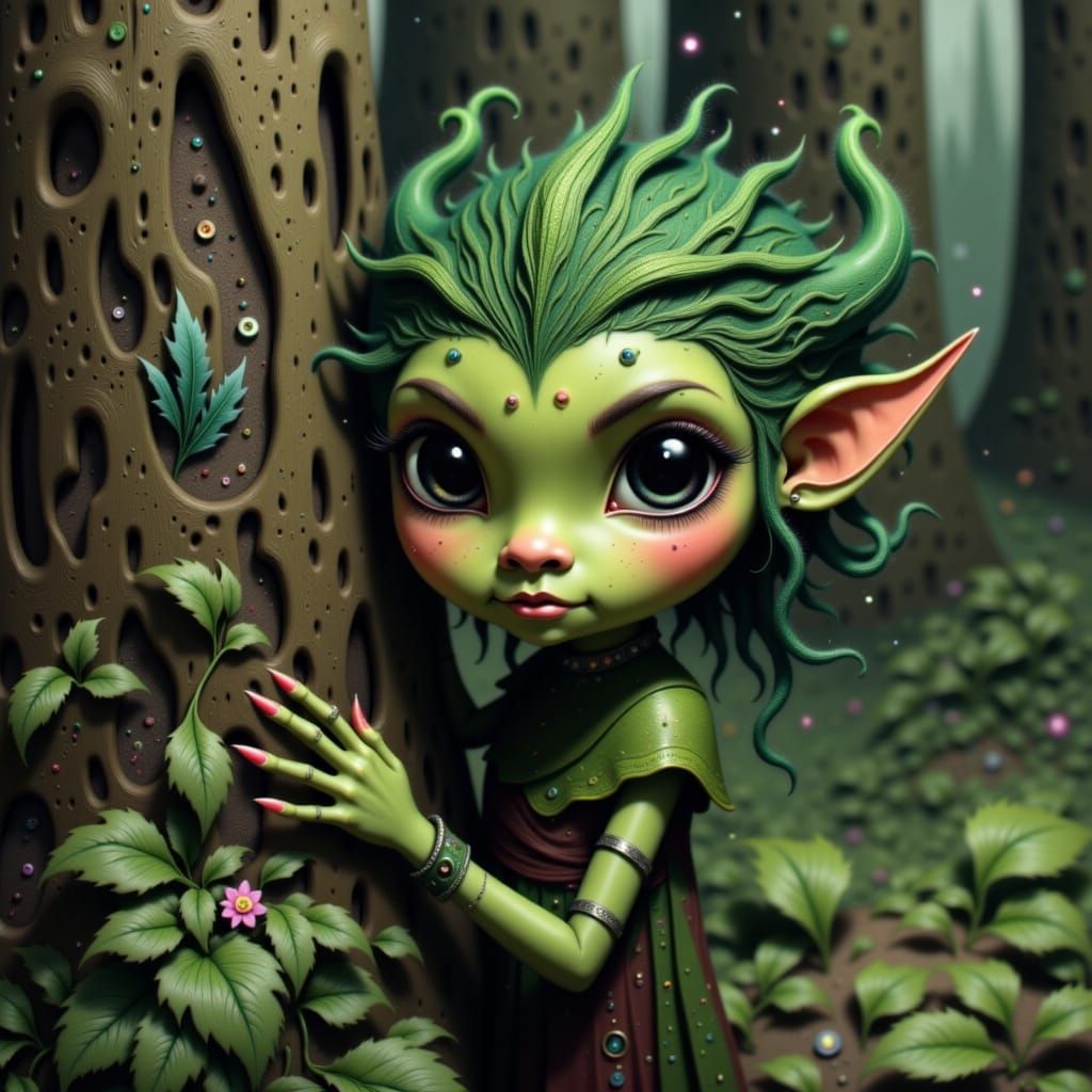 Iridescent Elf in Forest, Fantasy Art Style