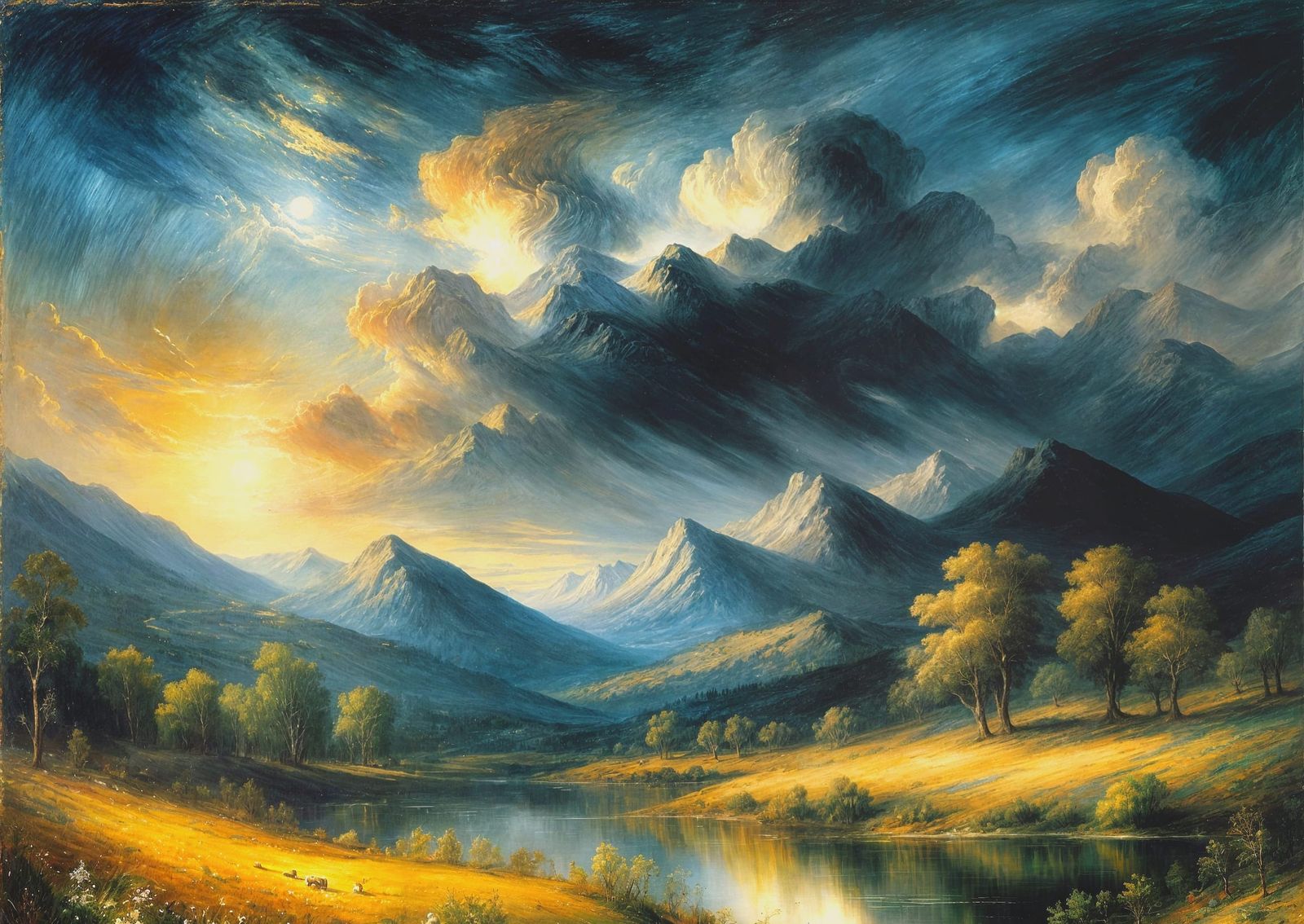 Romantic Nocturne: Mystical Meadow Under Dramatic Sky