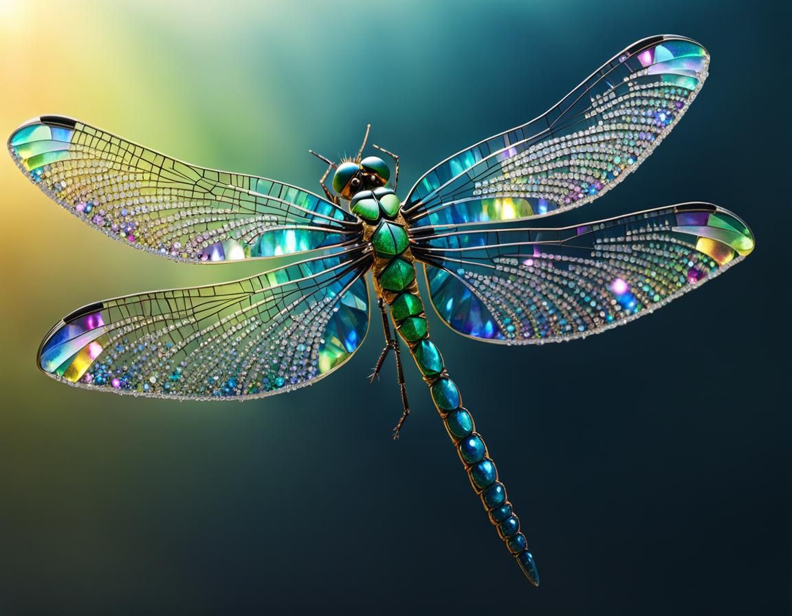 Iridescent Crystal Dragonfly in Sunlight