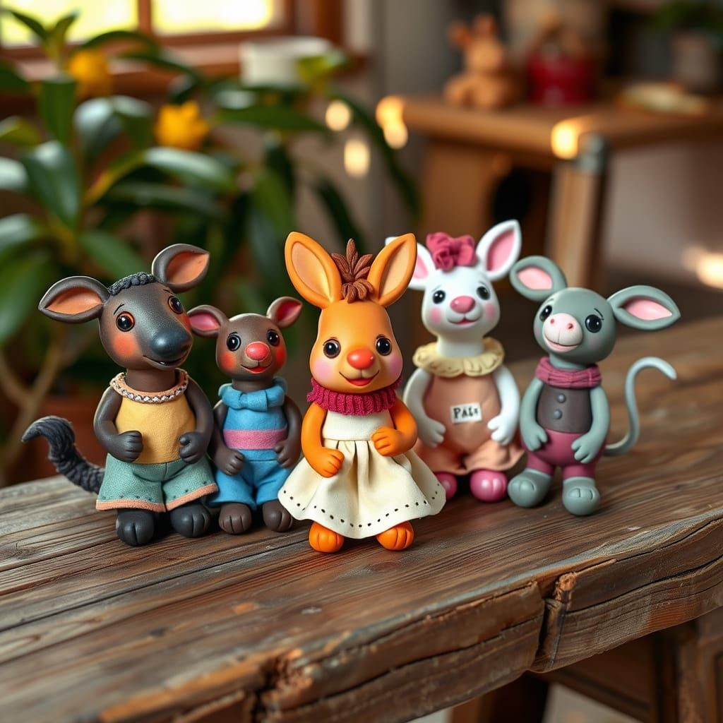 Whimsical Clay Animals in Children's Art Style