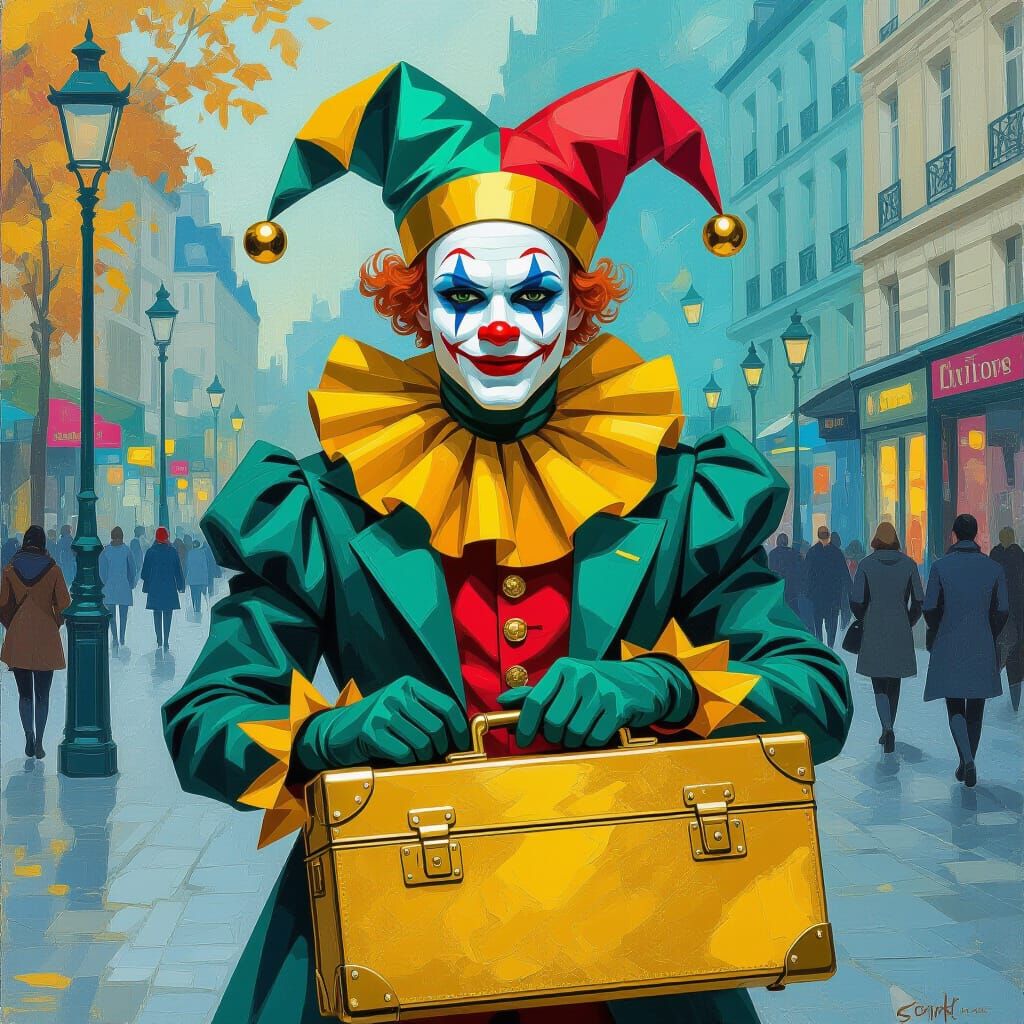 Romantic Jester in Urban Impressionist Style
