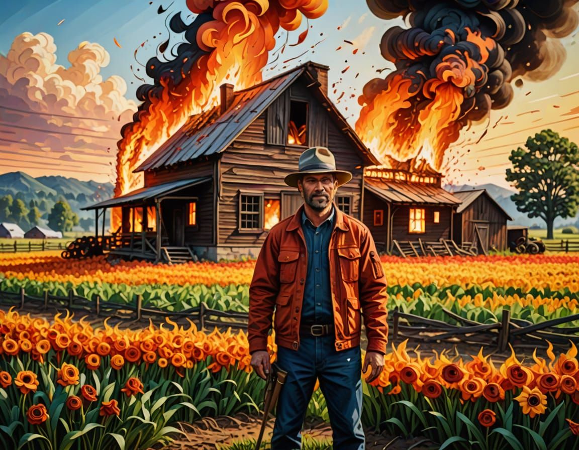 Hyperrealistic Pyromaniac in a Rural Setting