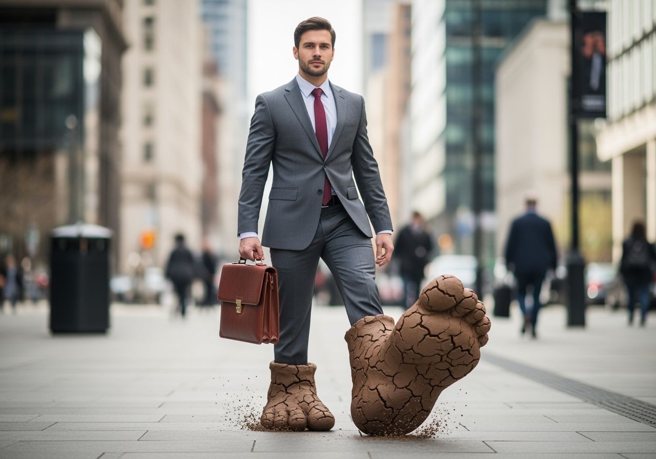 Humorous Photo of Businessman with Clay Feet