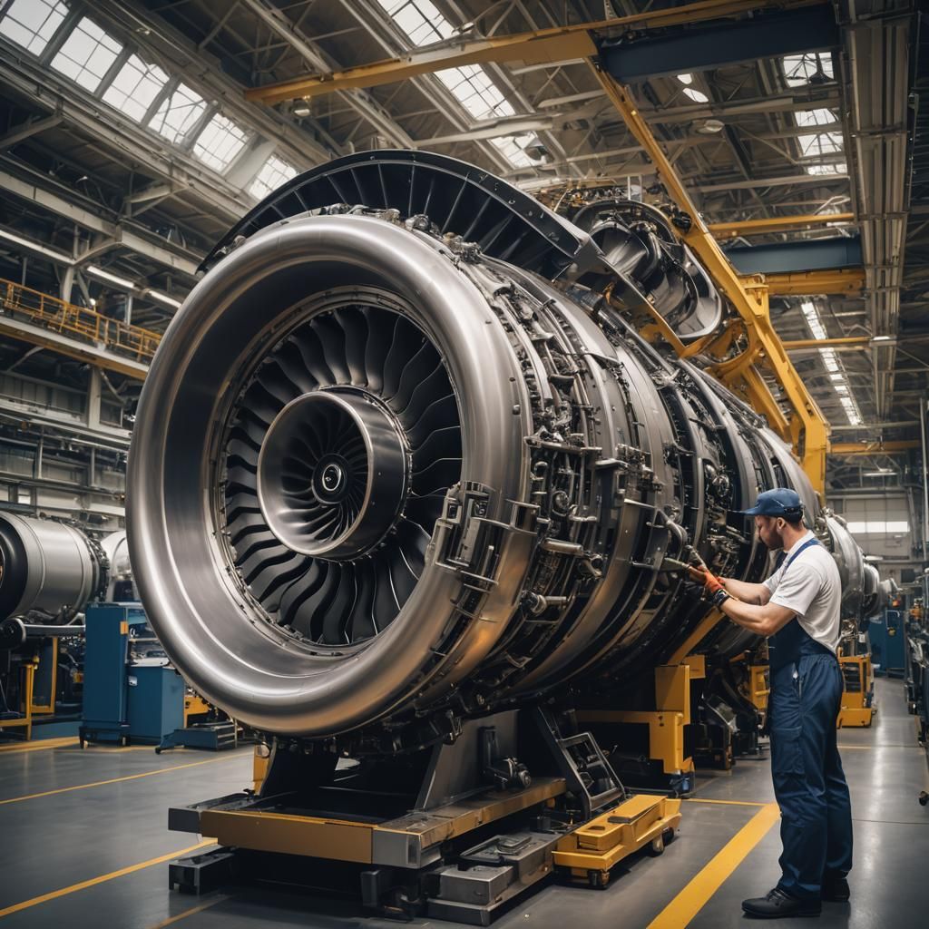 Young Worker Inspects Jet Engine: Matte Painting