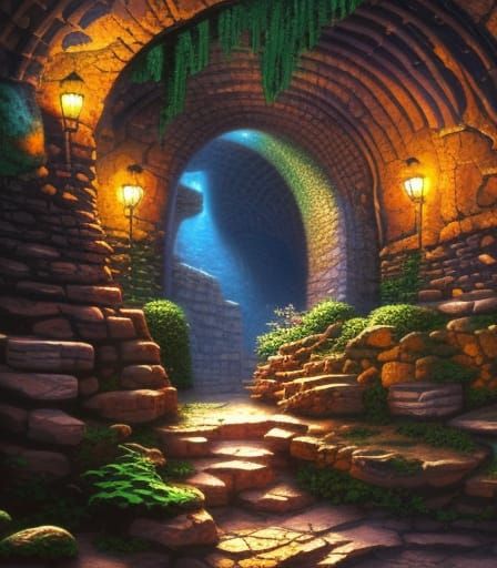 Detailed Gouache Painting of Cave Walls