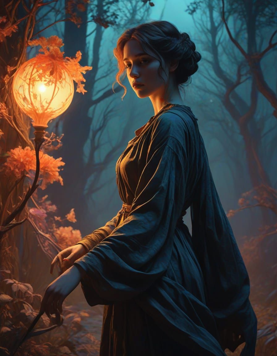 Ethereal Nightmare Landscape with Shifting Brushstrokes and ...