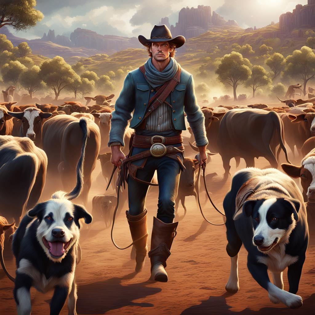 Australian Cowboy Rounds Up Cattle: Matte Painting